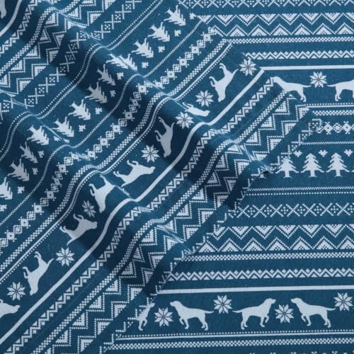 Image of Eddie Bauer - Full Flannel Sheet Set, Soft Brushed Cotton Bedding with Matching Pillowcases, Fully Elastic Fitted Sheet, Deep Pocket Bed Set, Breathable All-Season Comfort (Dog Sweater Stripe Blue)