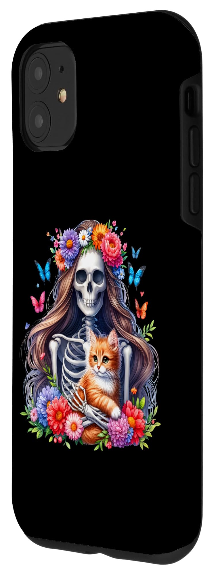 iPhone 11 Female Skeleton And Cute Kitten Cat Lovers Halloween Vintage Case - Image 2