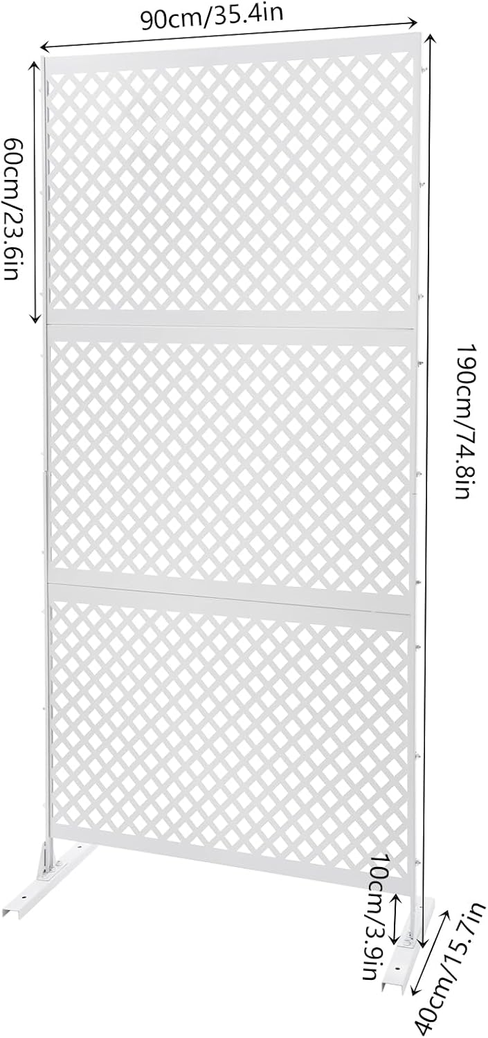 Outdoor Living Privacy Screen, Metal Privacy Screen Outdoor Privacy Screen Fence White Small Square Pattern 35.4"x74.8", Privacy Panels Decorative Divider for Porch Balcony Lawn(White Square)