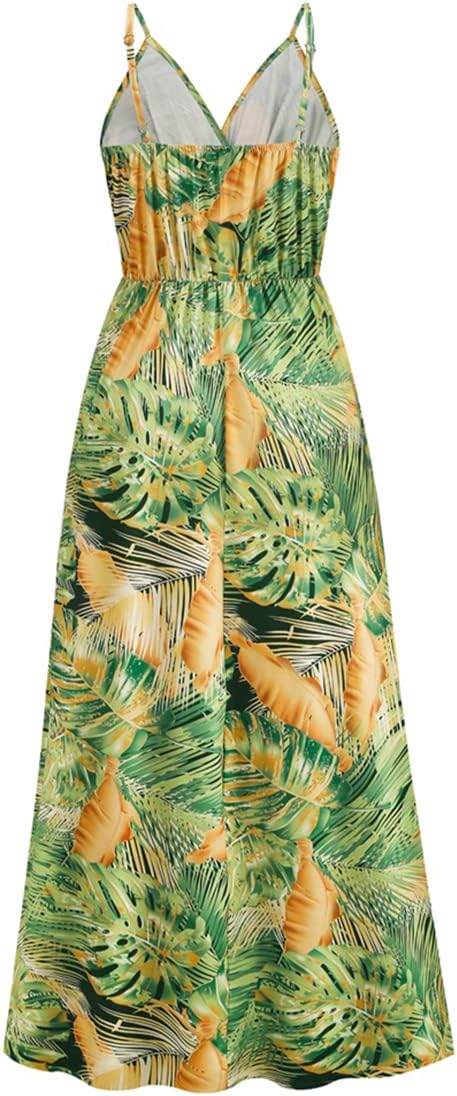 Chaos World Hawaiian Dresses for Women Boho Maxi Dress V-Neck Floral Summer Dress Beach Spaghetti Strap - Image 6