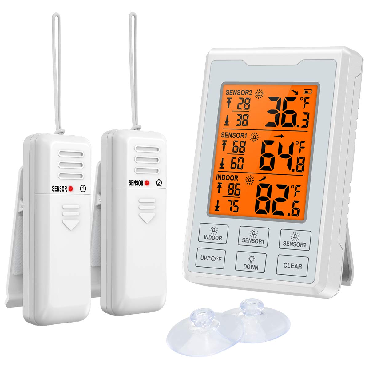 ORIA Wireless Refrigerator Thermometer main unit backlit LCD screen