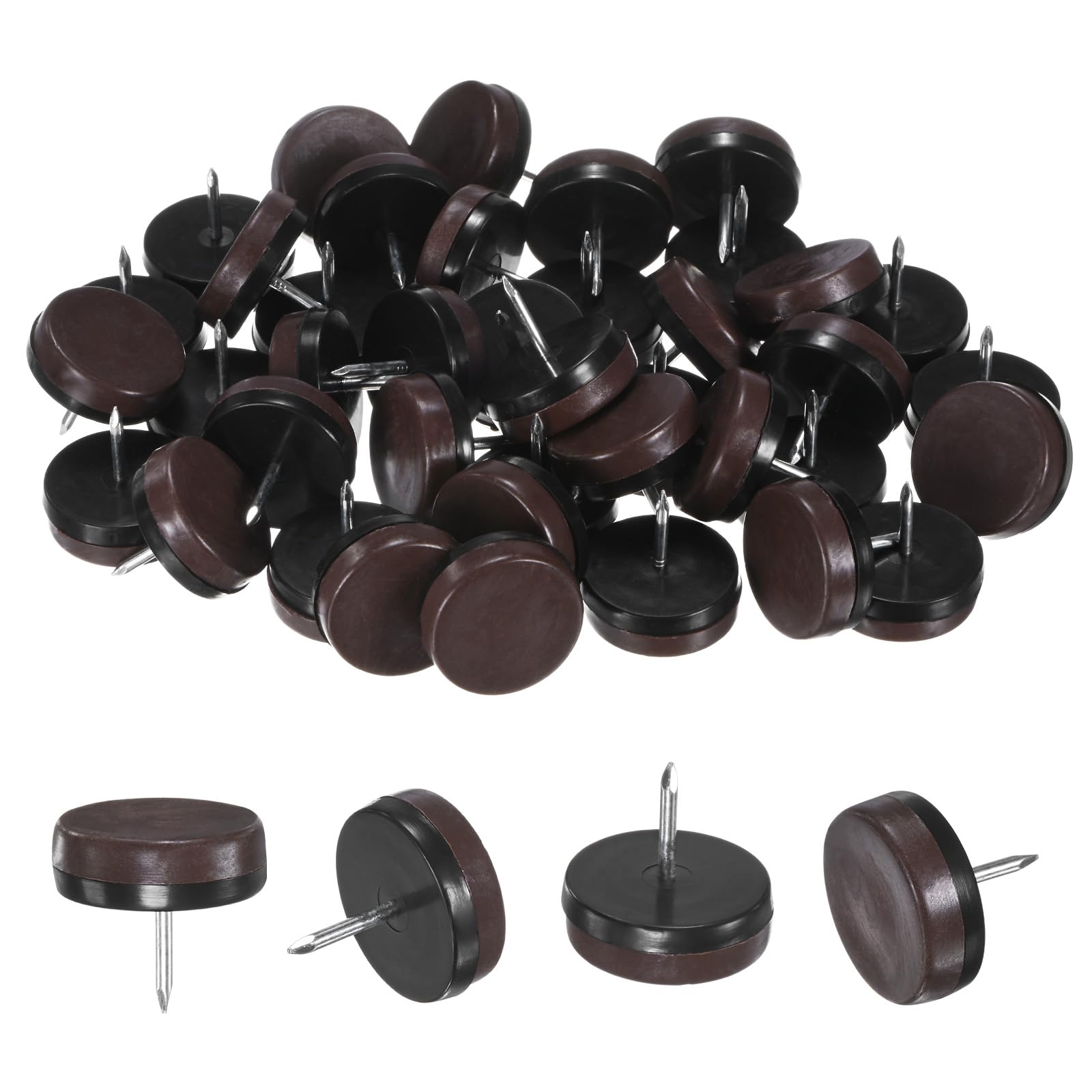 M METERXITY 40-Pack Furniture Sliders, 1.2" Nail-on Chair Leg Protectors for Hardwood Floors/Table/Chair/Wooden Floors, Furniture Glides [Brown]