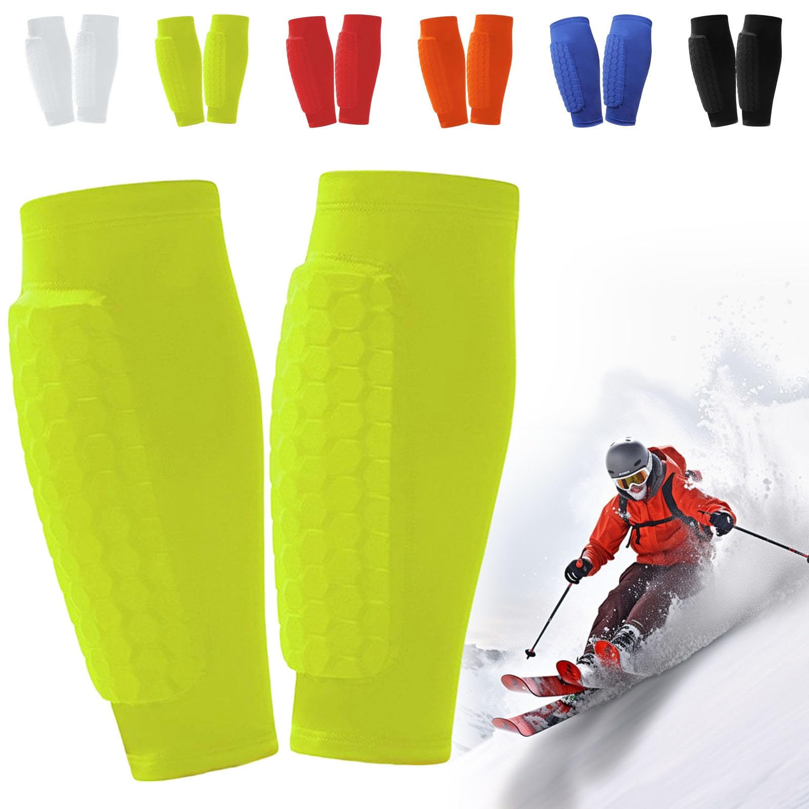 Ski Shin Guards Gel, Honeycomb Compression Sleeve Football Shin Guards, Ski Guard Socks, Ski Guards Shin Pads, Shin Defender, Breathable Elastic Gel Guard for Skiing, Legs Protection (green, L)