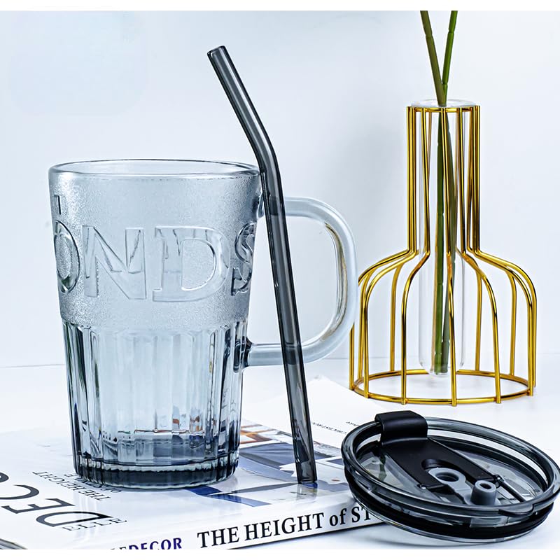 Image of Glass Tumbler with Airtight Lid and Straw - 450ml, Pack of 1, Travel Coffee Sipper Mug for Juice Cocktail Iced Tea Smoothie Hot Cold Drink Cup Home & Office (Receiving Random Color)