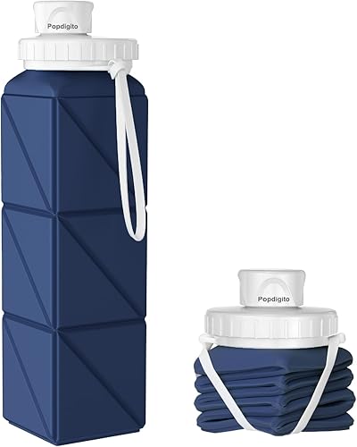 Popdigito Botella de agua plegable con tapa a prueba de fugas, botellas de viaje de silicona de grado alimenticio sin BPA, botellas de agua