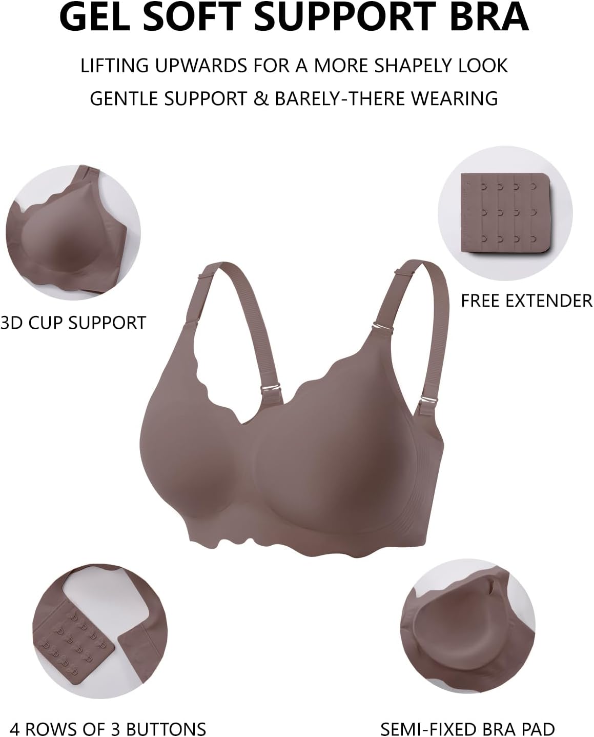 COCOMARTS Jelly Bras for Women No Underwire Scalloped Push Up Wireless Bralettes Seamless Soft Comfort Everyday Tshirt Bra - Image 4