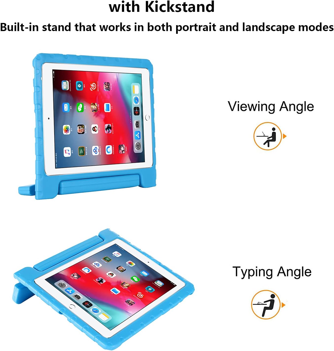 Kids Case for Apple iPad Pro 12.9 inch 2017/2015 Release (2nd/1st Generation) with Pencil Holder & Rotating Kickstand & Swivel Handle Soft EVA Foam Shockproof Rugged Folio Stand Cover, Blue