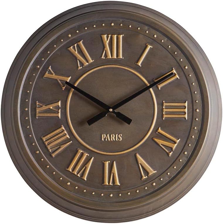 47th & Main Reloj de pared decorativo redondo rústico vintage, 22 pulgadas de diámetro, bronce - París