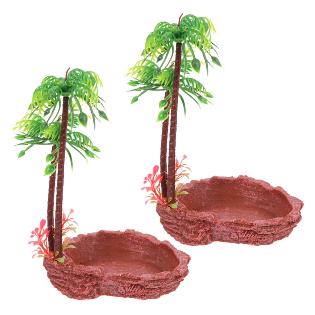 COLLBATH 2Pcs Natural Reptile Dish Safe Resin Bowls for Reptiles Water Snack Accessory for Lizards Turtles Snakes Terrarium Decor