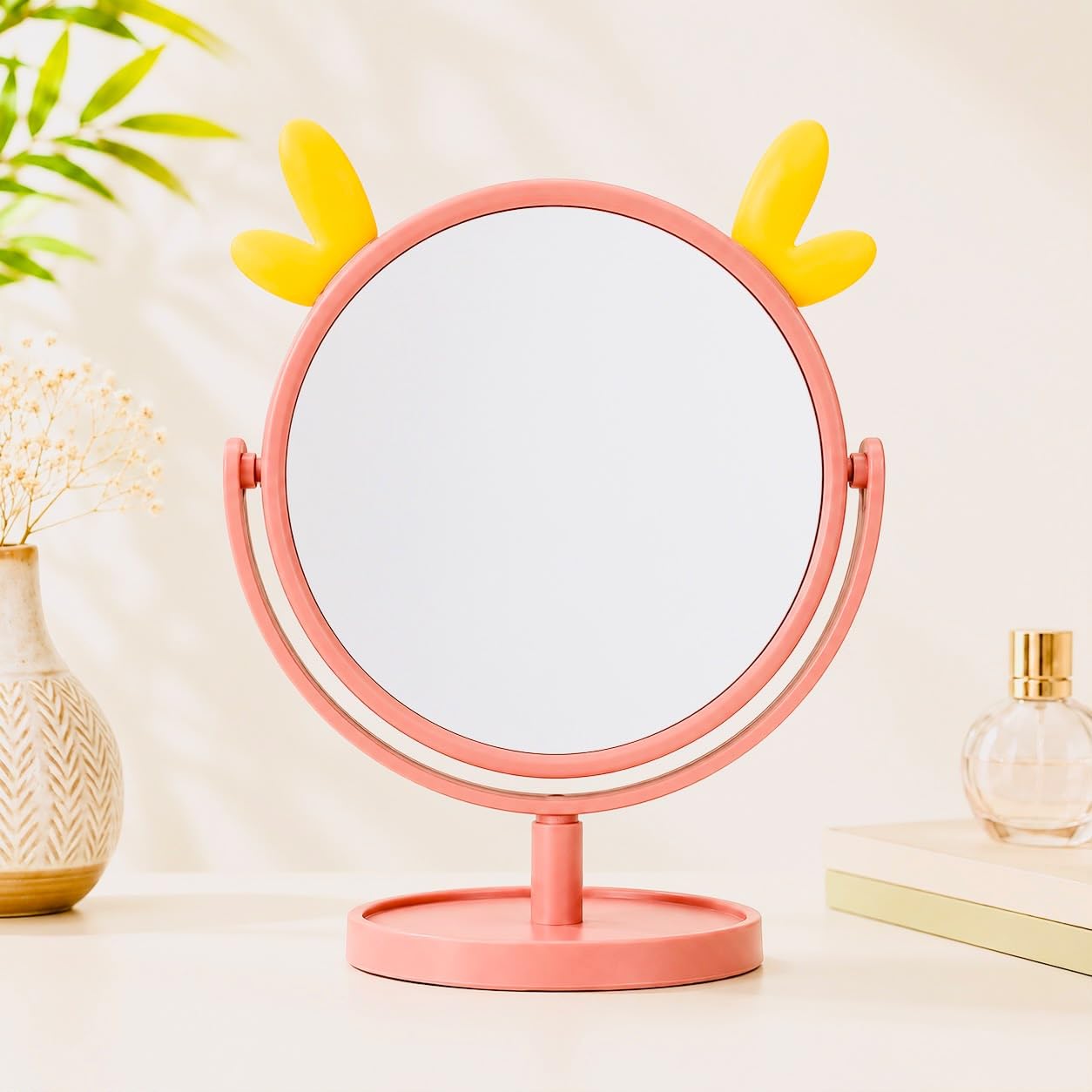 Cute Decorative Table Mirror with Stand | 360° Rotating Vanity Makeup Mirror for Bedroom & Dressing Table.-picture-23