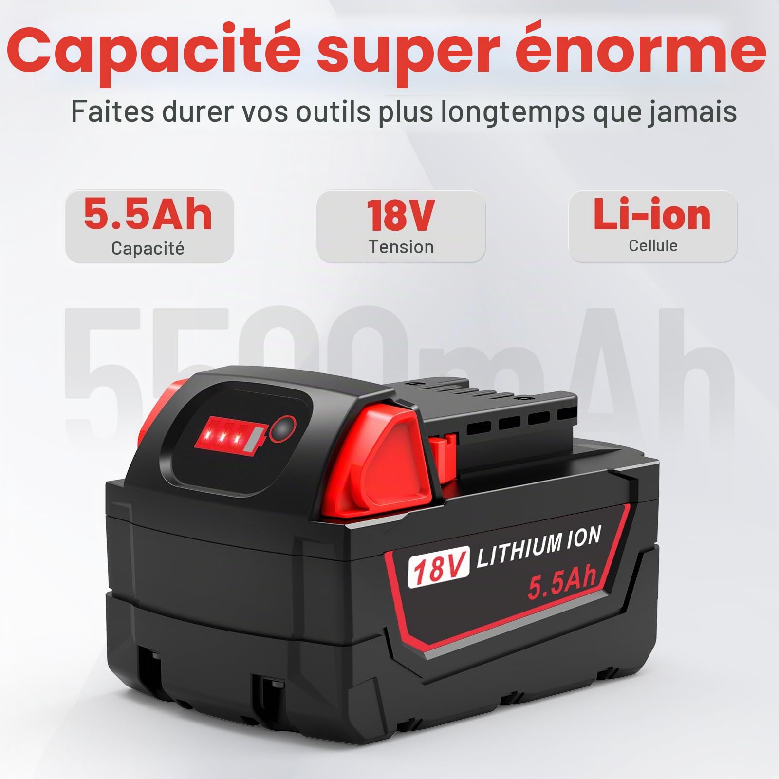 LabTEC : lot de 2 batteries lithium-ion pour Milwaukee M18, Compatible avec les outils électriques sans fil Milwaukee M18 18 V : 48-11-1815, 48-11-1820, 48-11-1830, 48-11-1840, 48-11-1850, 48-11-1860