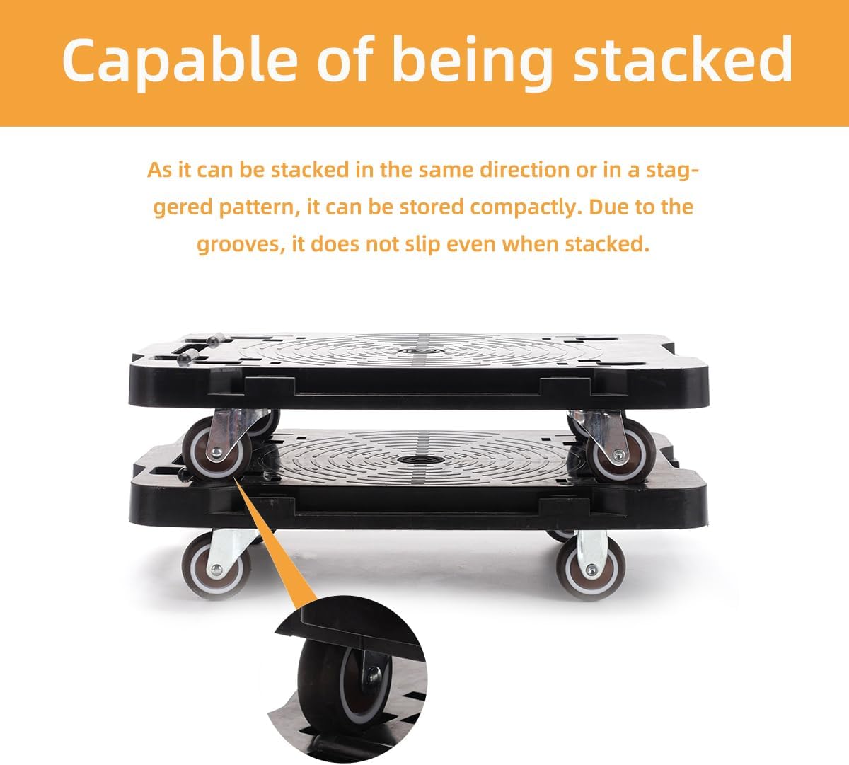Furniture Moving Dolly with Lock,Portable, Heavy-Duty Rollers, Leg Movers for Furniture, 4-Wheel Small Flat Mover, 440 LBS/200KG Capacity,1-Pack Black Plant Dolly Cart with Brake (Classic)