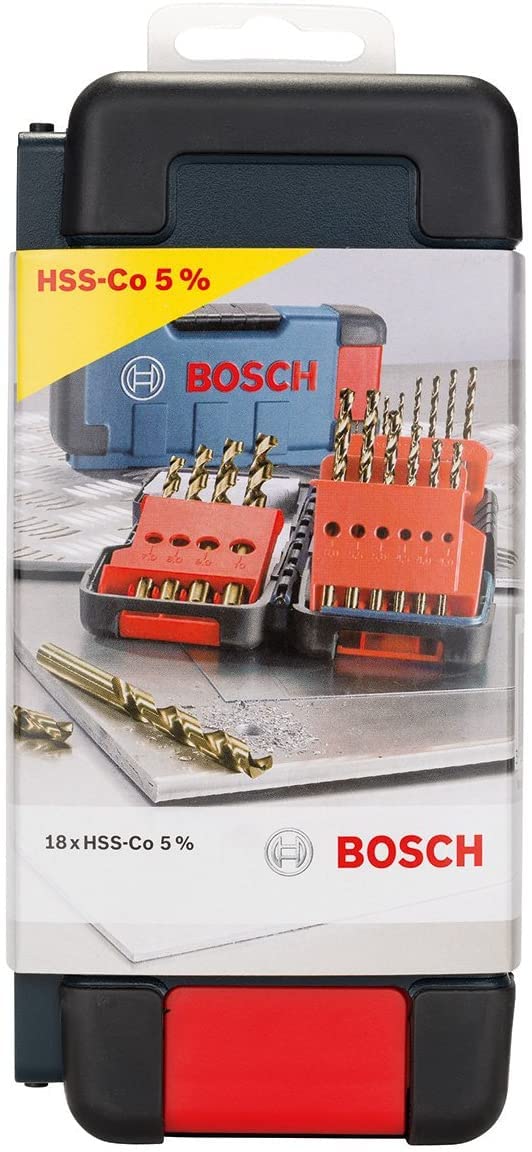 BOSCH18pcs. Toughbox Metal Drill Bit Set HSS-Co (for Inox, Steel, Aluminium, Ø1 - 10 mm, DIN 338, 135°, Professional Accessoris for Rotary Drills, Drivers from Most Brands)