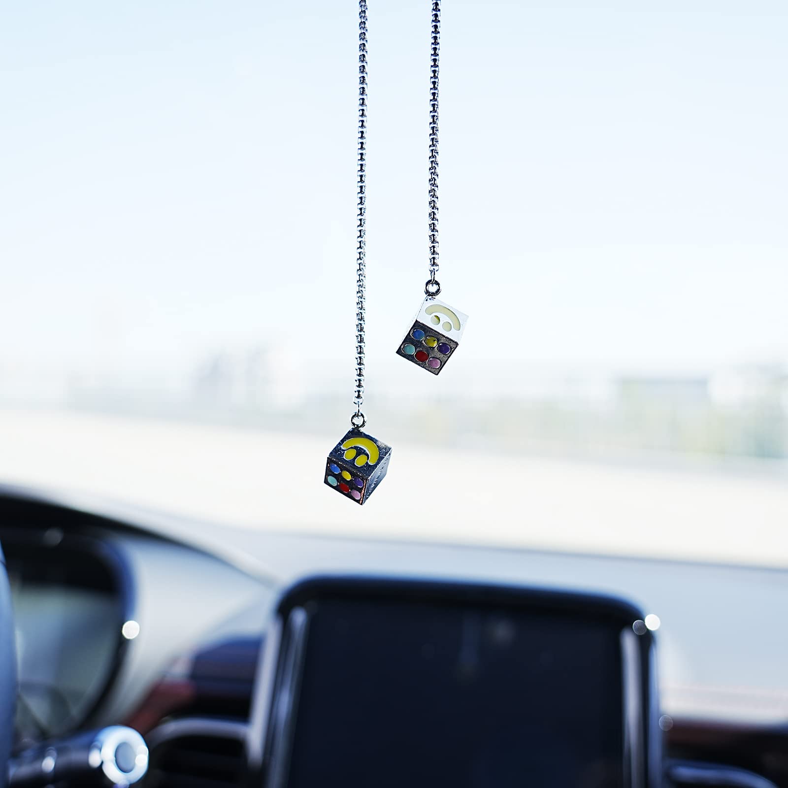 AMIORO Creative Hanging Dice with Dots Car Metal Pendant Rear View Mirrors Charms Ornament (Multicolor)