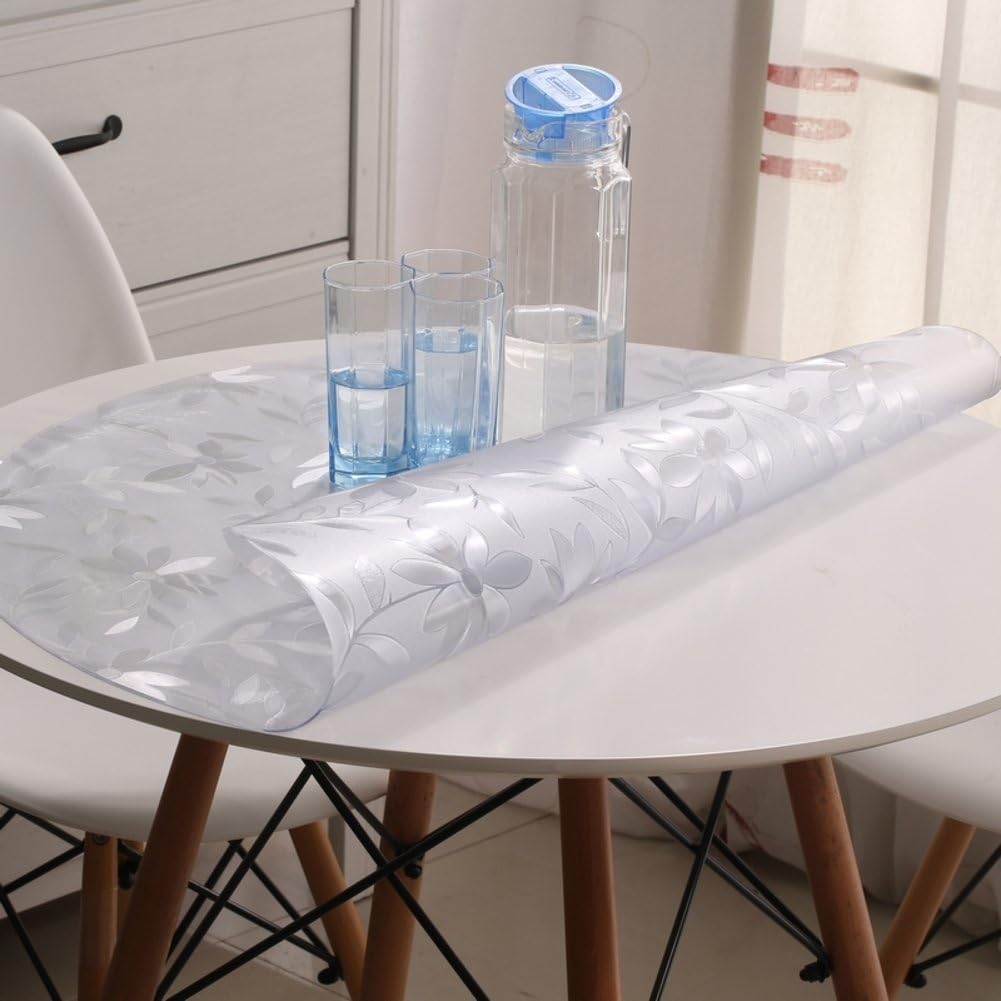 round tablecloth PVC Round table cloth waterproof Soft-proof glass table mat clear frosted plastic table cloth and waterproof circular table cloth-A diameter90cm(35inch)