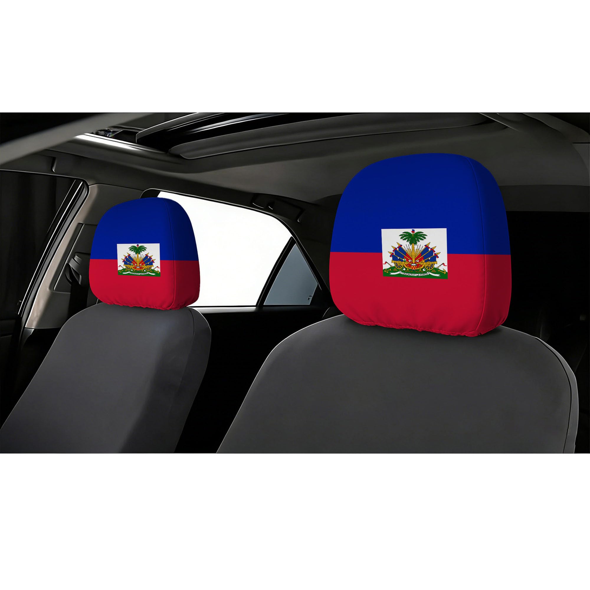 Housse d’Appui-Tête de Voiture pour Haiti Drapeau National Lot de 2 Protège Accessoire Supporter Football Décoration Intérieure Automobile Événements Sportifs Internationaux