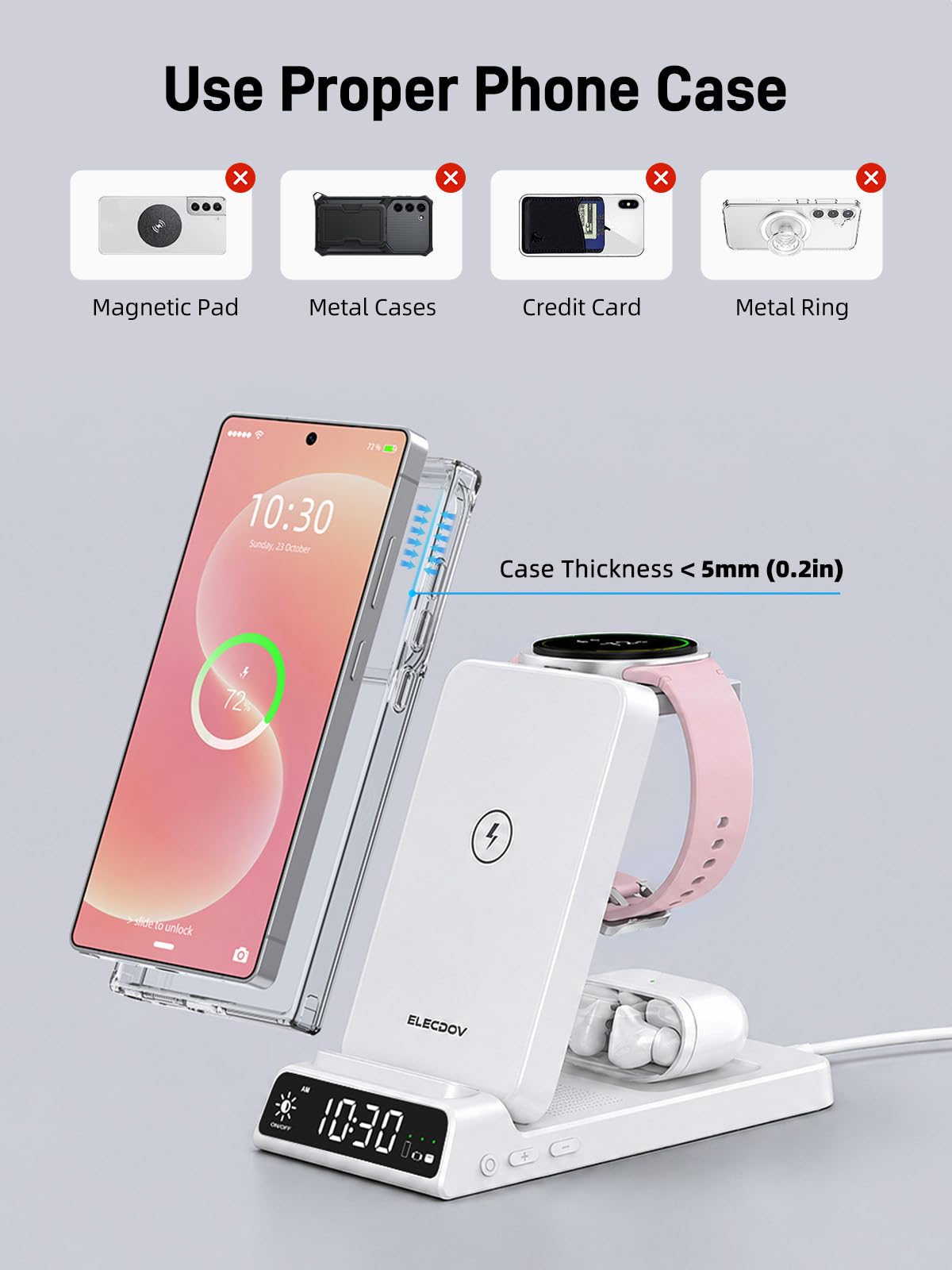 Chargeur Induction pour Samsung Galaxy S26/S25/S24/Z Flip 7/Fold 6 Charge 3 en 1, Chargeur Montre pour Samsung Galaxy Watch Ultra/8 Classic/7/6, Chargeur sans Fil pour Galaxy Buds 4/3 (Blanc)
