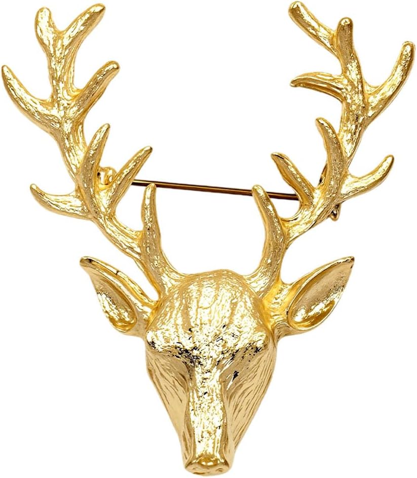 Retro Rustic Antler Brooch Boho Animal Deer Head Lapel Pin for Women Christmas Holiday Festive Party Jewelry for Jacket, Scarf, Coat