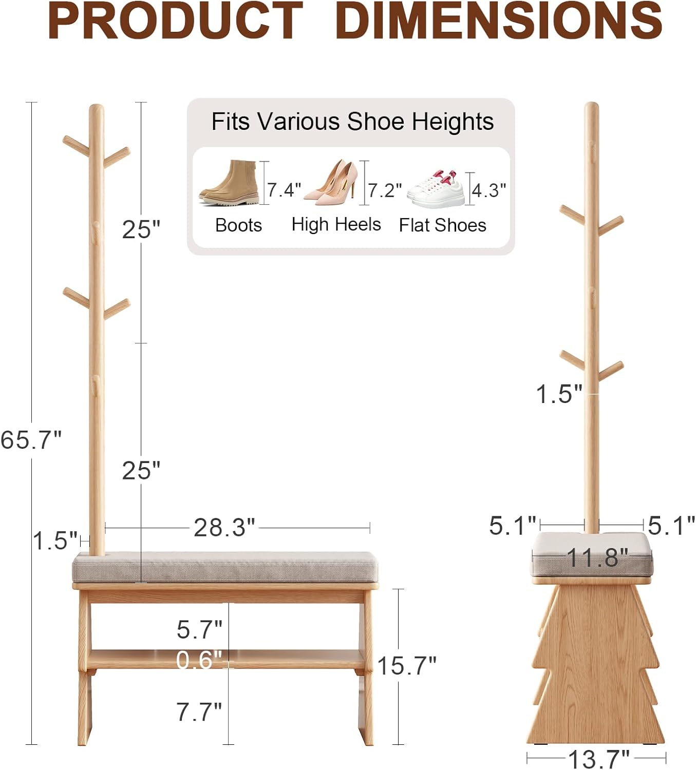 Coat Rack with Shoe Storage,Shoe Rack whit 8 Hook for Offices?Bedroom?Living Room,Small Shoe Bench, Natural Natural 31.4"