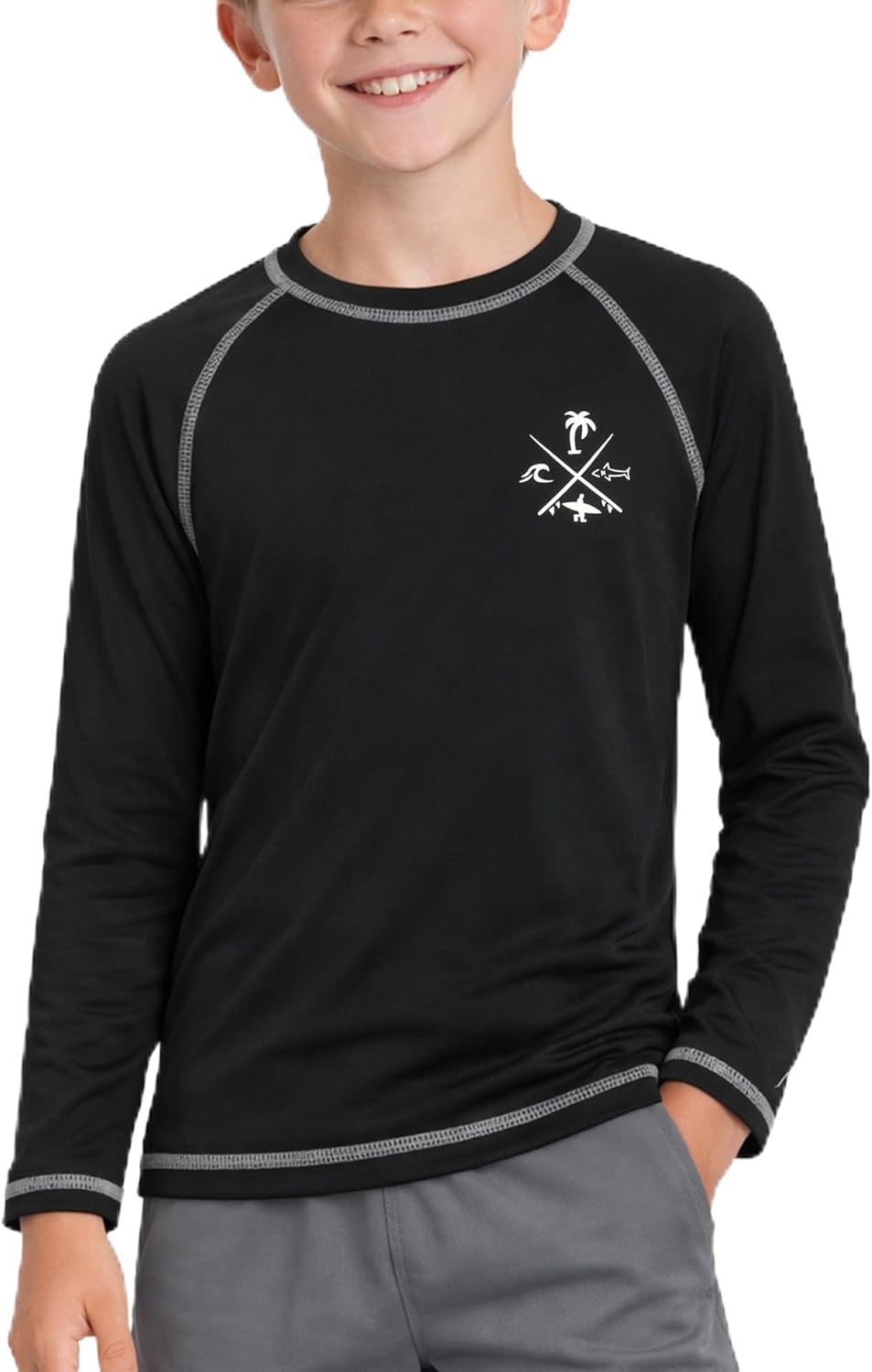 Quad Seven Boys Swim Shirt - Quicky Dry Sun Protection Long Sleeve Rash Guard for Boys Youth Kids Swimwear (Sizes: 5-18)