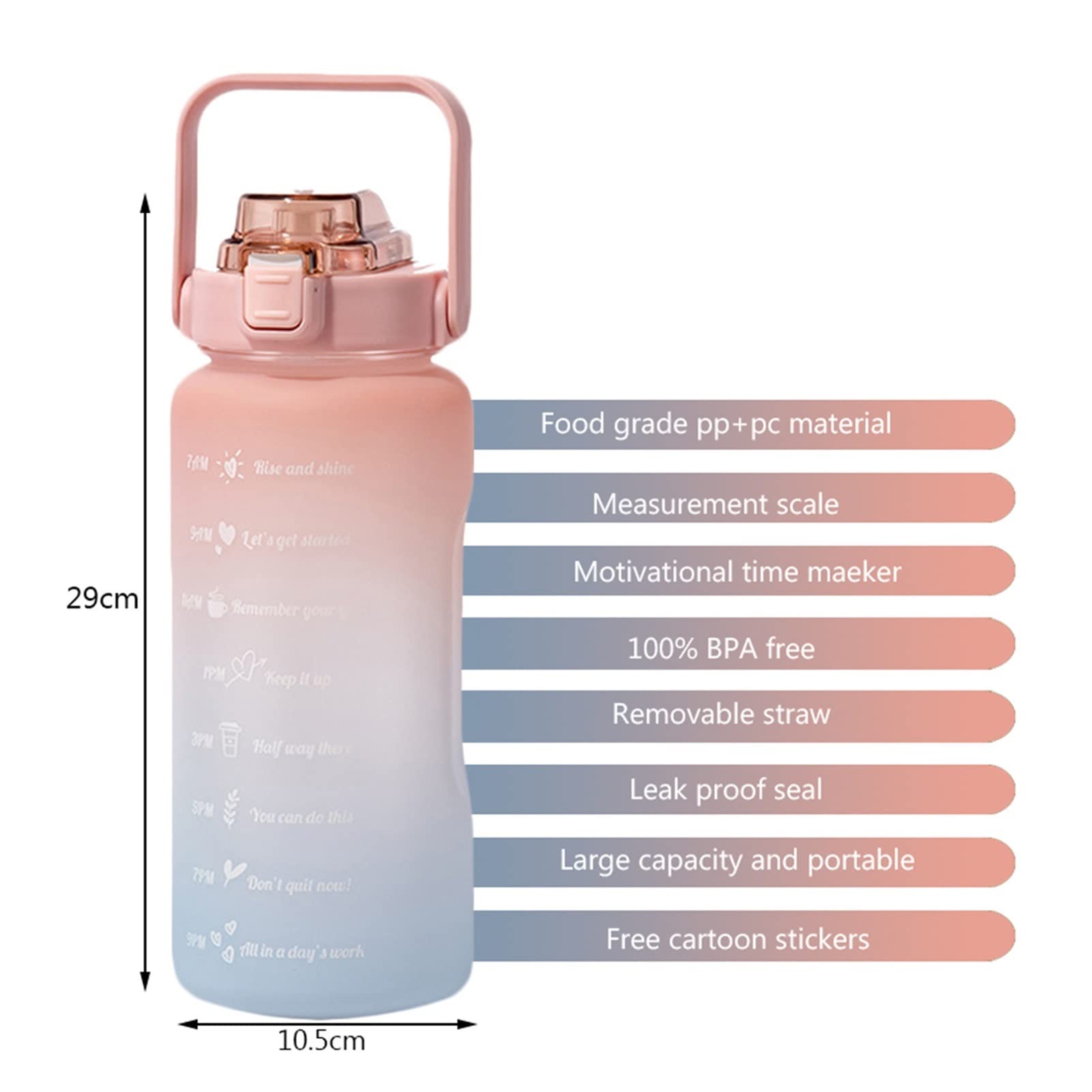 Botella de Agua de Gran Capacidad 2L con Cubierta de Rebote Recordatorio de Escala de Tiempo Copa Impermeable Helada for Deportes al Aire Libre Fitness