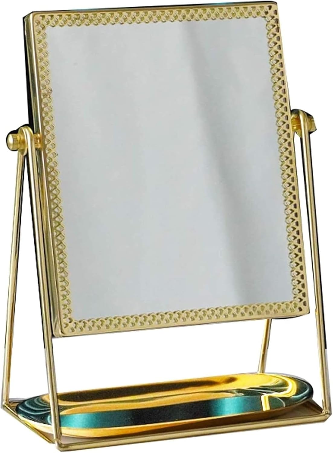 Nordic Style Desktop Makeup Mirror European Portable Vanity Exquisite/Square+Little Kingdee(Square+Little Kingdee)