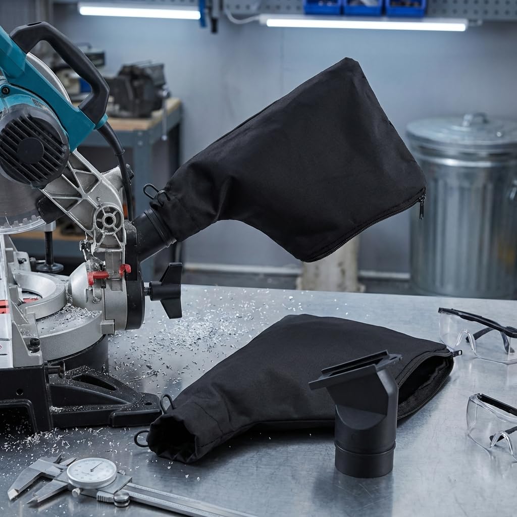 2Pcs Dust Collection Bag for 225 Model Mitre Saws Black Dust Bag with Zipper Adjustable Dust Collector Bags Universal Anti-dust Cover Bag for Tank Belt Sander Edge Planer Diagonal Saw