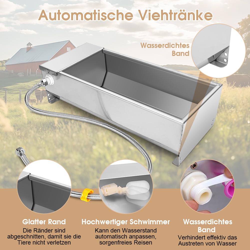 Bebedero Automático para Ganado, 7.5L, Acero Inoxidable, Dispensador de Agua de Autollenado para Vacas, Tanque de Agua Resistente con Válvula