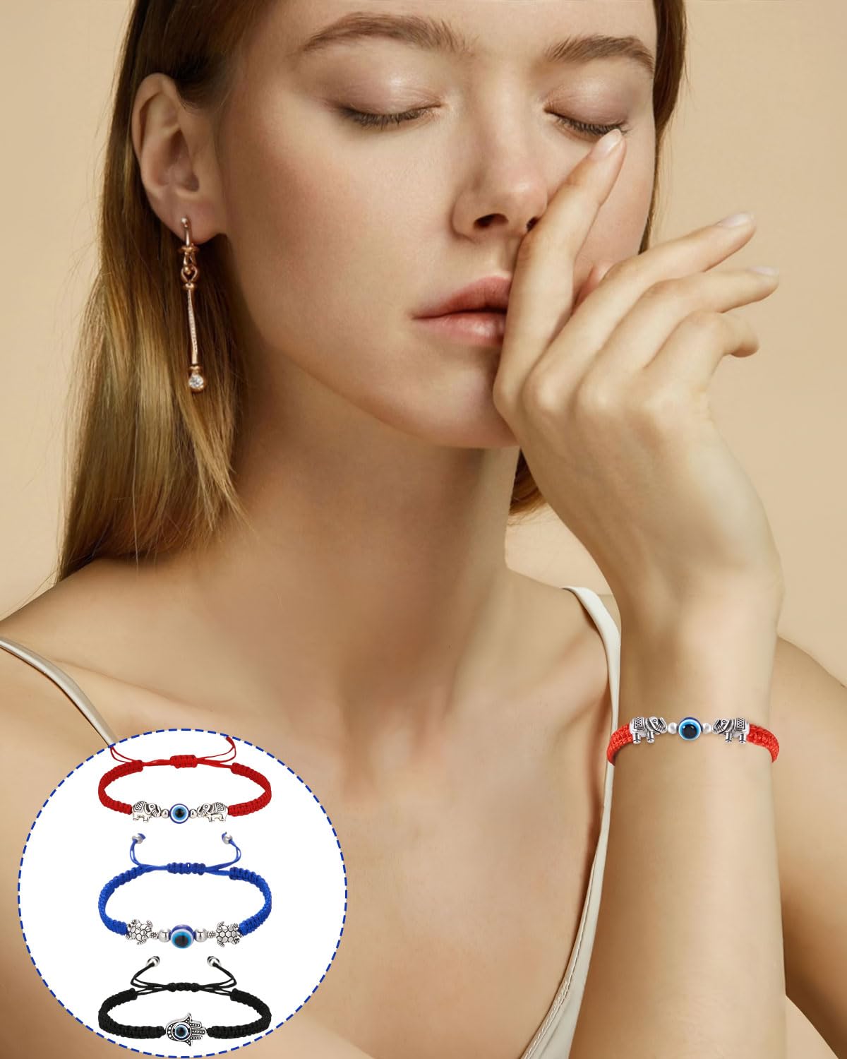 Bracciale Occhio Turco Rosso E Nero - Perle 6/8mm Contro Il Malocchio - Uomo/Donna