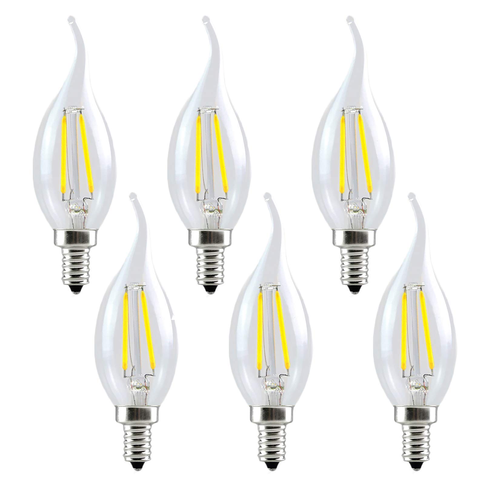 Ampoule à bougie transparente à filament LED à intensité variable 2 W AC 110 V C35, 200 lm, support lampe, remplacement d'ampoule à incandescence 20 W, 2,00 watts, 110 220,00 volts, blanc froid
