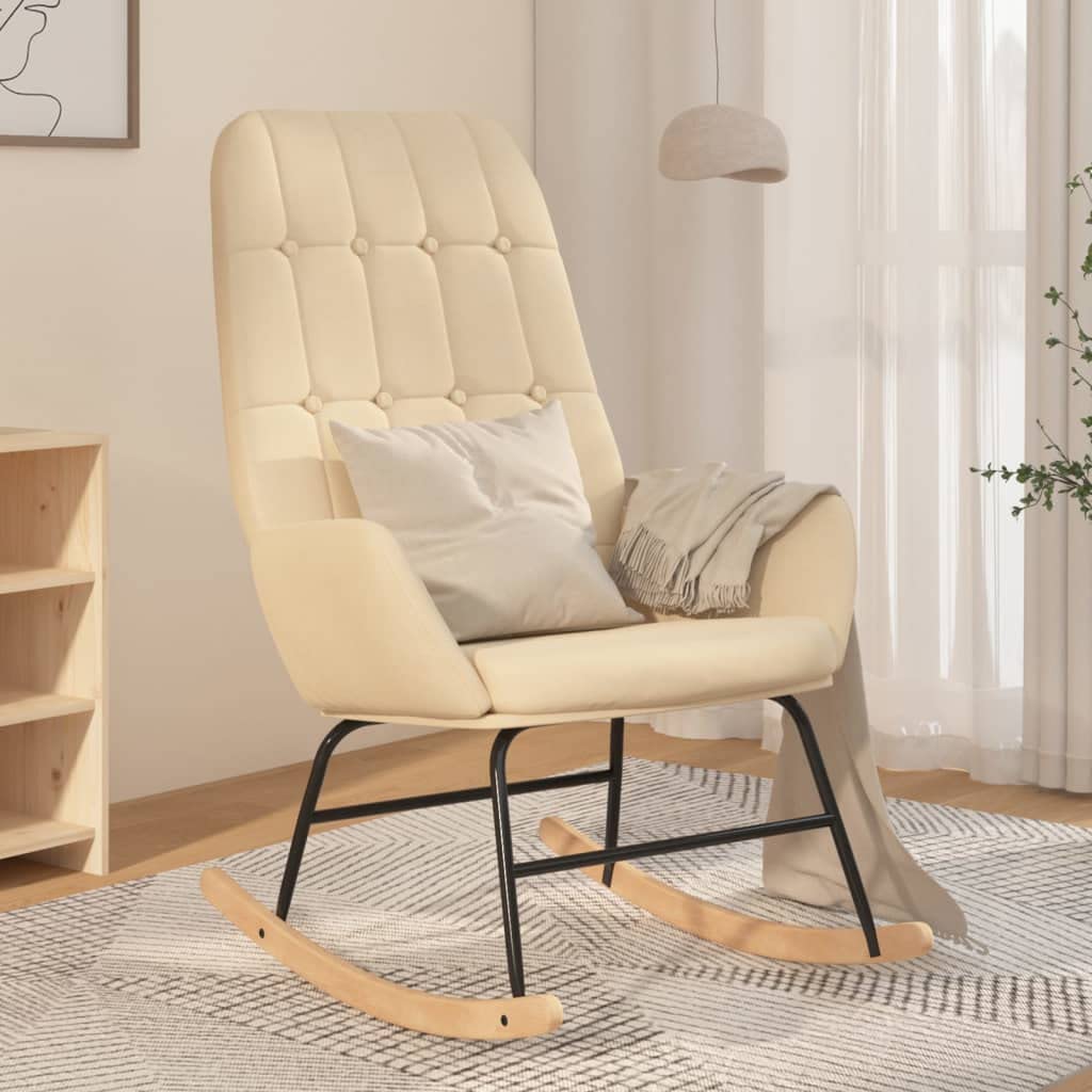 vidaXL Silla Mecedora de Tela Color Crema
