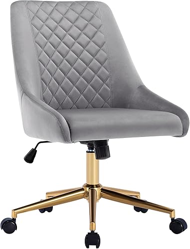 Miniatura 3 de Duhome - Silla de oficina en casa de terciopelo con ruedas, silla giratoria con respaldo, silla tapizada ajustable para computadora sin brazos para