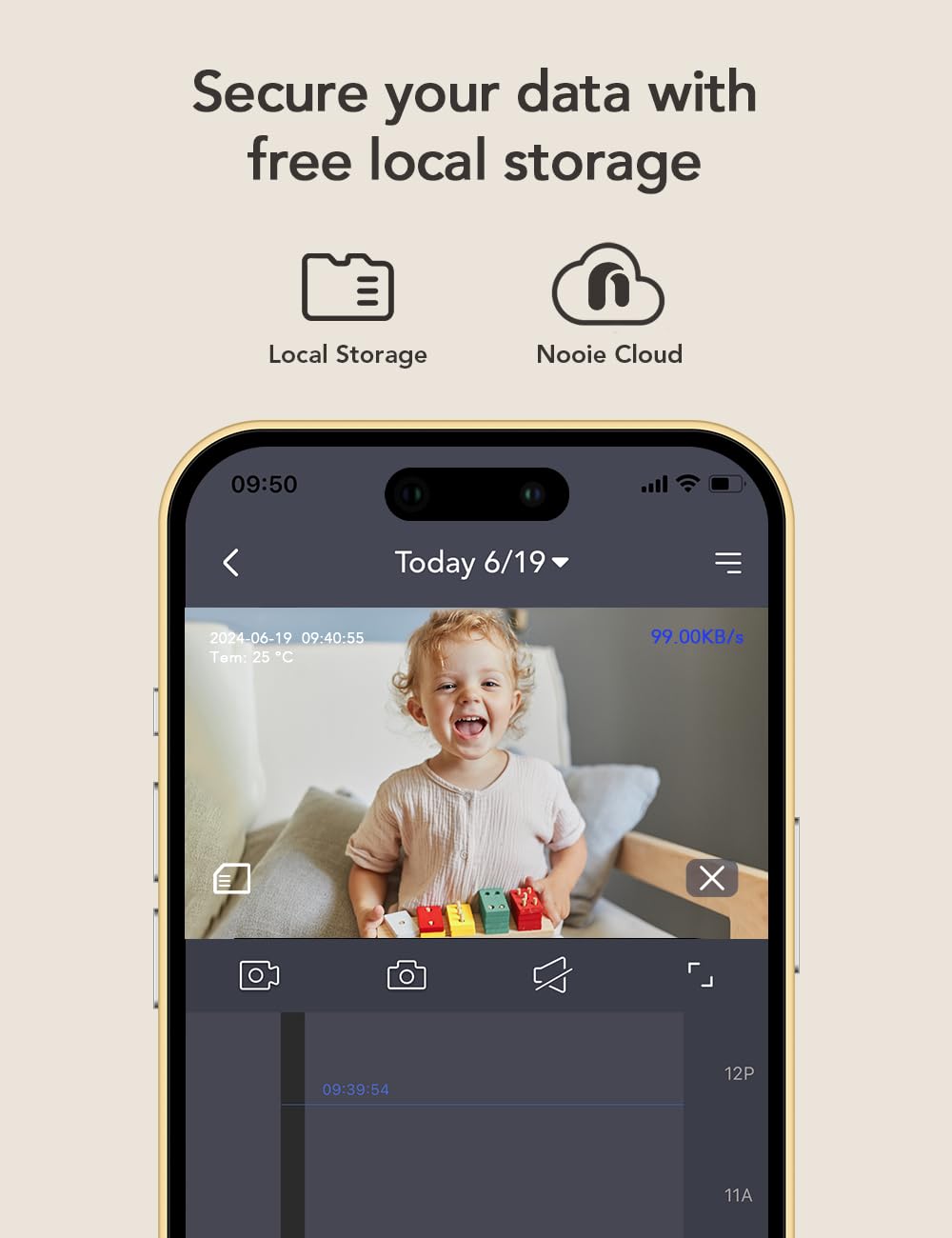 nooie 2K Baby Monitor Video e Audio, 5GHz Telecamera Bambini, Visione notturna, Audio Bidirezionale, Riconoscimento dei Pianti/Suoni e Temperatura, Tracciamento AI del Movimento, Funziona con Alexa