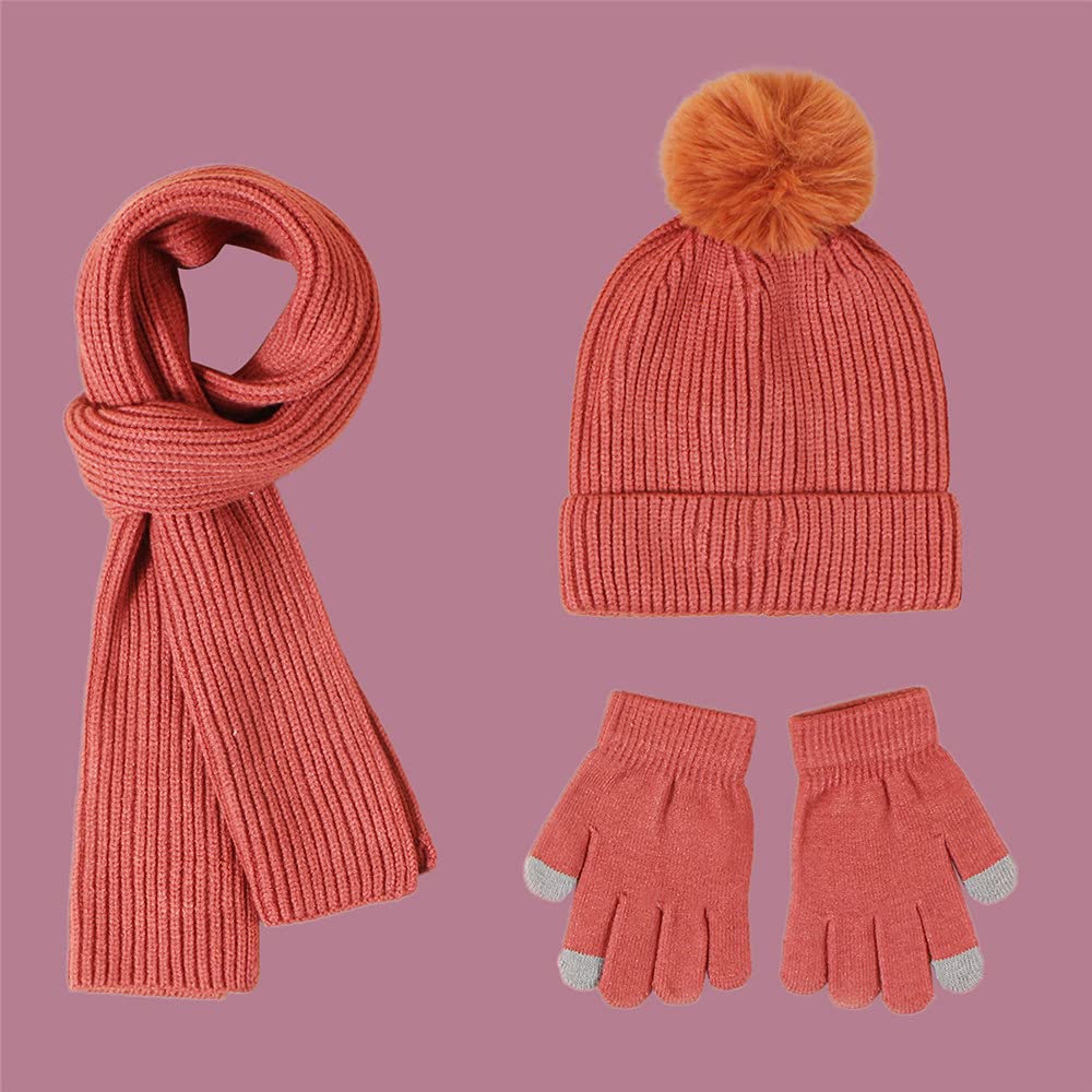 Dziecięca czapka beanie szalik rękawiczki zestaw dzianinowa termiczna czapka pomponowa z pomponem chłopcy dziewczęta czapka zimowa 3 szt
