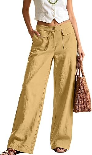 GQN Straight Leg Linen Trousers Women Palazzo High Waist Wide Leg Loose Fit Pant