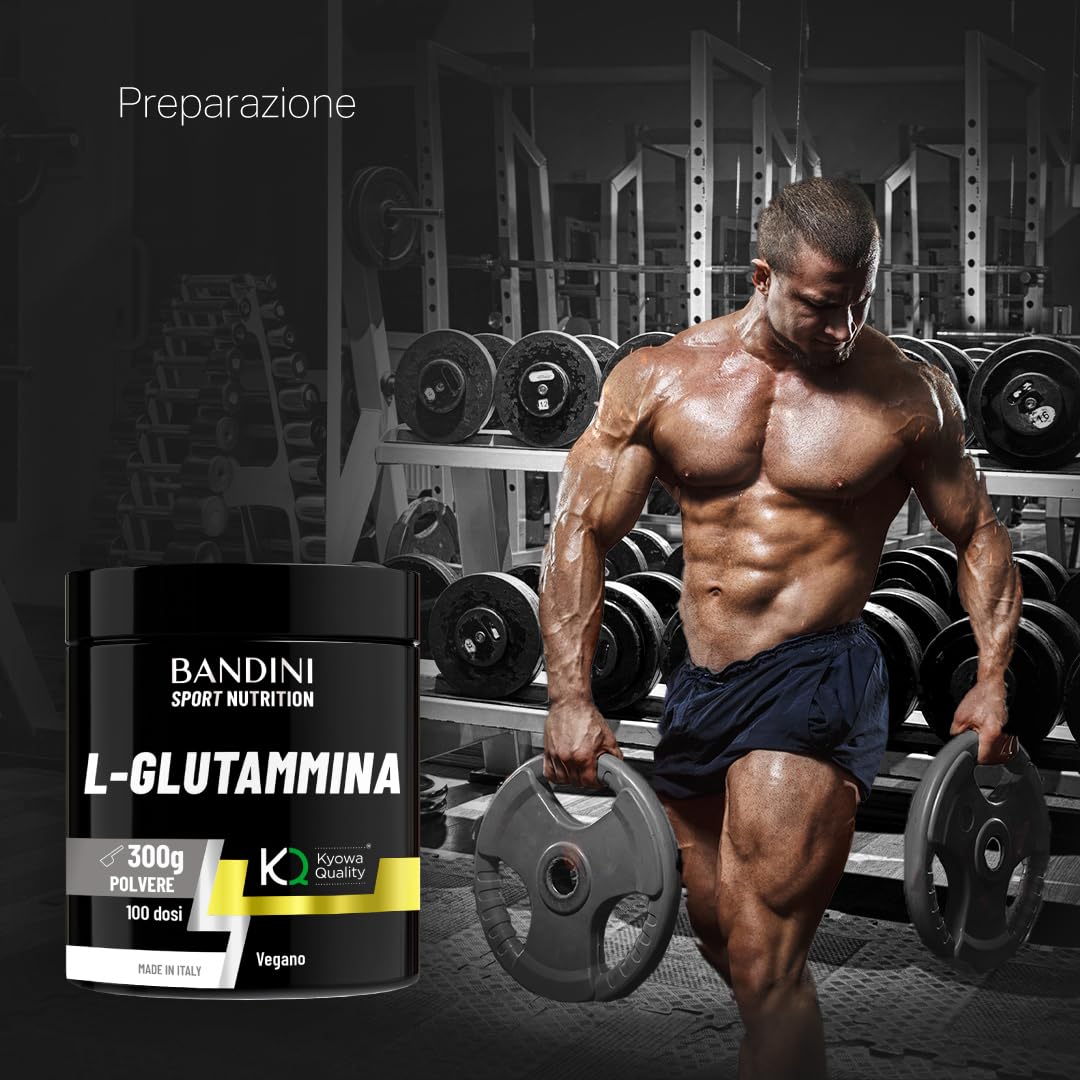 Bandini® L-Glutammina Kyowa® Quality Pura in Polvere - Aminoacido utile per Esercizi Fisici ad Alta Intensità - Rinforza la Massa Muscolare - Glutammina POWDER 100% Vegan - Confezione da 300g