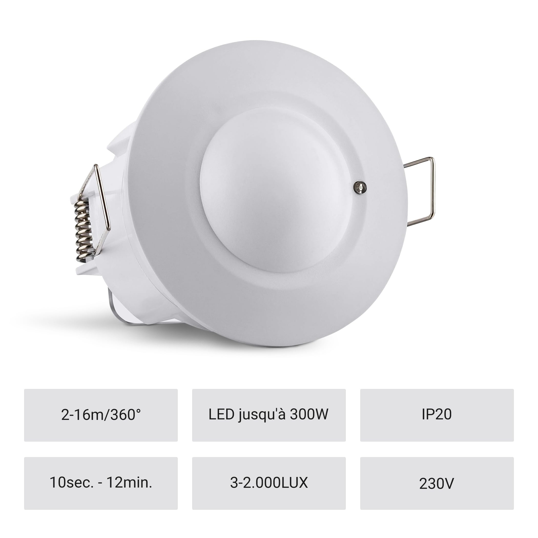 SEBSON 2X Détecteur de Mouvement Intérieur | Montage Encastré au Plafond, HF Capteur, LED Compatible, Programmable, Portée 2-16m/ 360°, Max, 1200W/ 300W