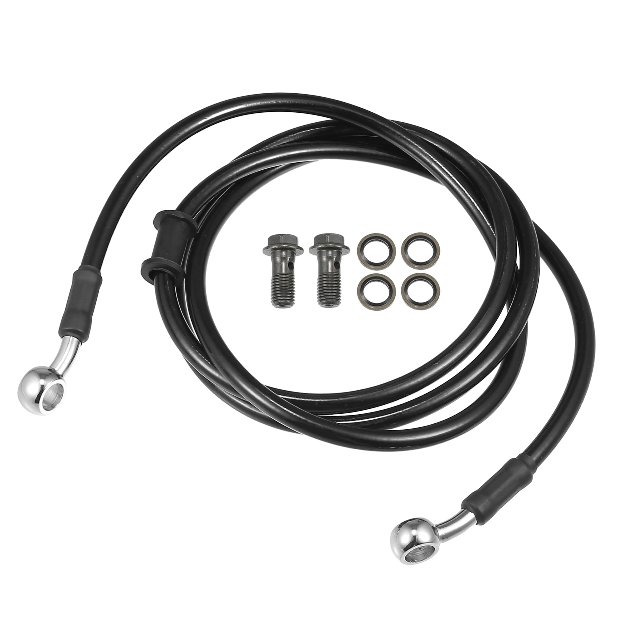 Motoforti Universal Brake Hose Motorcycle ATV Dirt Bike Motocross Braided Hydraulic Brake Line Oil Hose Pipeline, 160cm, Metal, Black Silver Tone, 1 Set