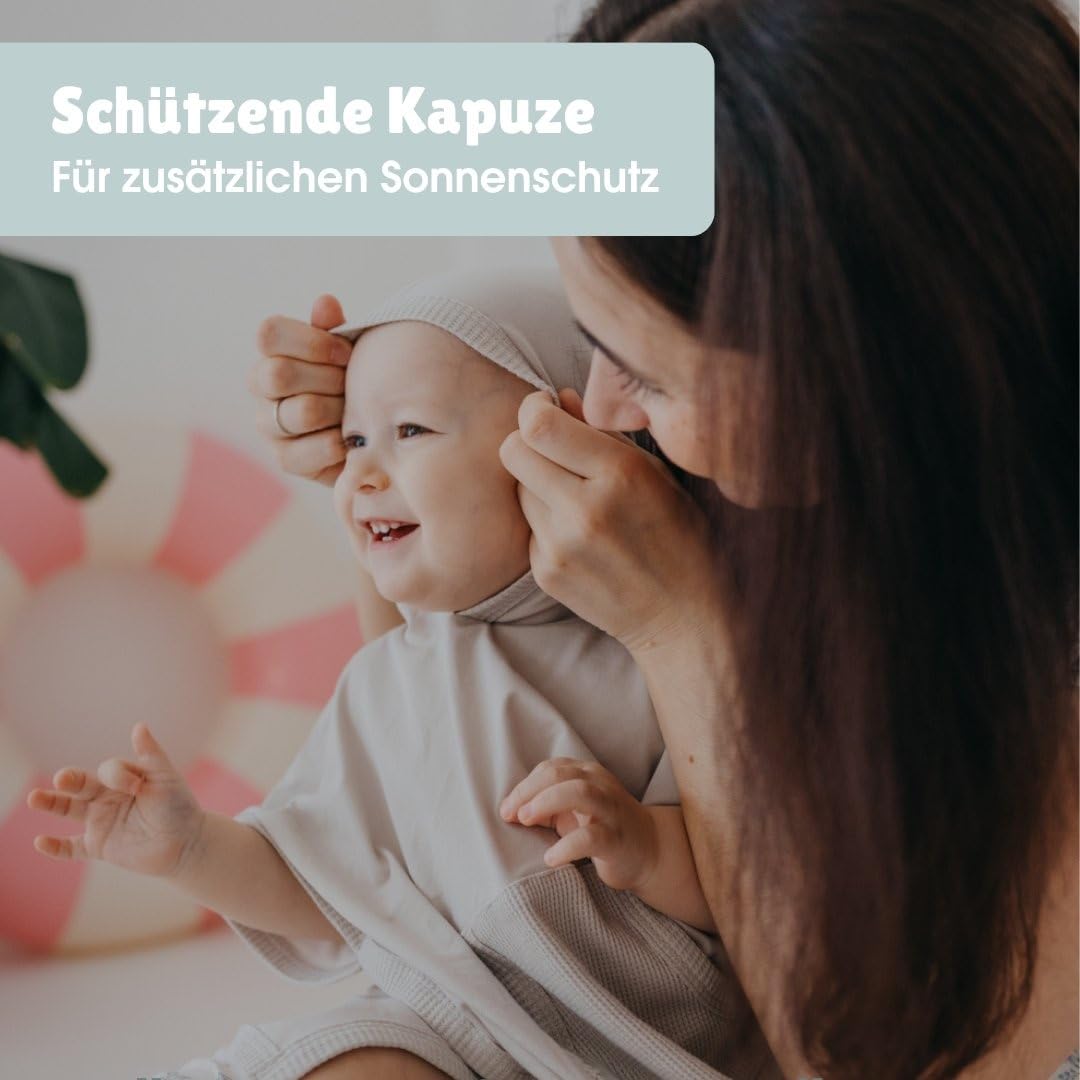 emma & noah UV-Poncho für Kinder, UPF 40+, geprüft nach EN 13758, mit Kapuze, ohne Chemie, aus Bio-Baumwolle & Bambus-Viskose