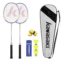 Kawasaki Badminton Schläger Set 2, Leichtgewicht Profi Badmintonschläger mit 3 Federbälle, 1 Schlägertasche, 2 Federballschläger für Sport und Unterhaltung - Lila