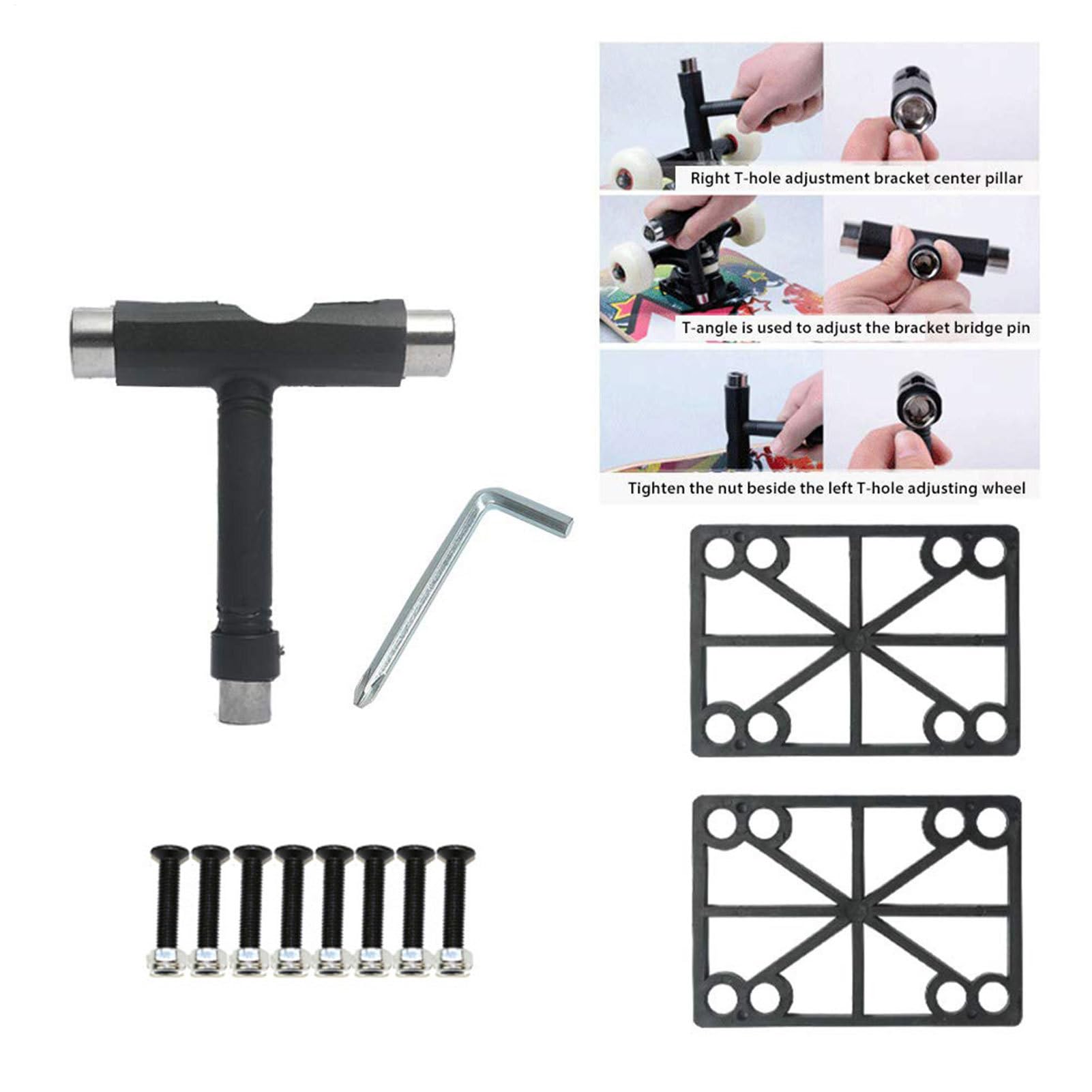 Skateboard Truck Set – 7.48 x 2.32 x 2.01 inches metal PU, 2 trucks 4 wheels 8 bearings 2 pads 1 tool 8 screws | professional skateboard hardware accessories kit for street park cruising tricks of