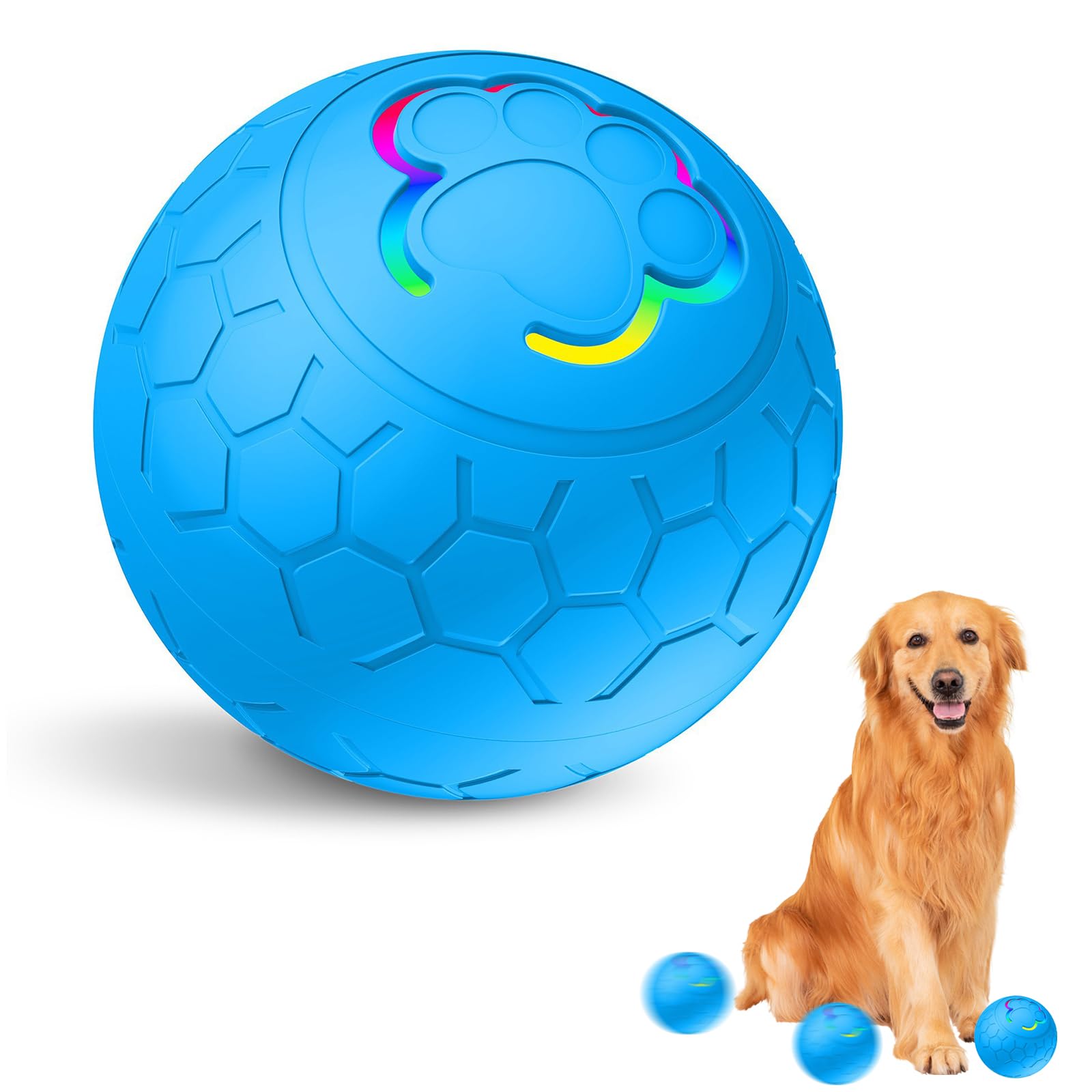 FAHOI FAHOI Electric Dog Ball Toy, Light up Moving Cat Ball Toy, Smart Automatic Rolling Ball Pet Sensor Motion Balls for Cats & Dogs Indoor Exercise (Blue)