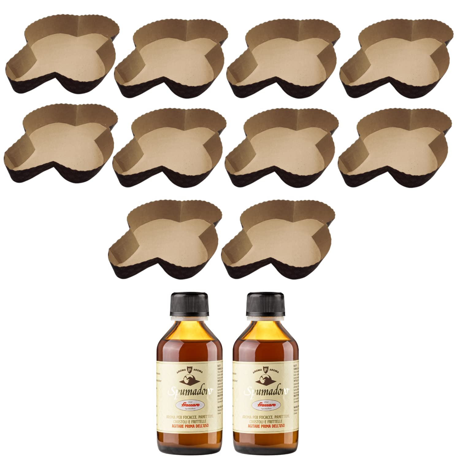 Kit Stampo per Colomba (10x750gr) + Aroma per Colombe Fraccaro (2x100 ml) - Realizza le tue Colombe Preferite direttamente in casa tua (Kit x Stampi + Aromi)