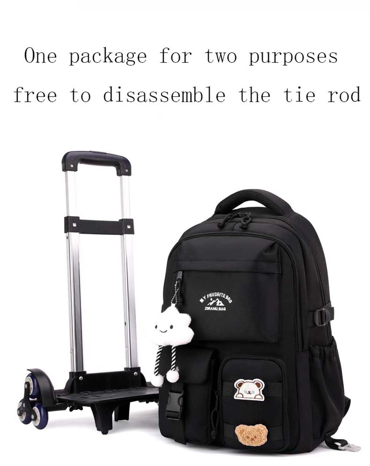 Sac à Dos à Roulettes pour Filles,Sac D'école pour Adolescents avec Chariot Amovible, Sacs d'école primaire Sac à dos à roulettes pour collégiens et lycéens