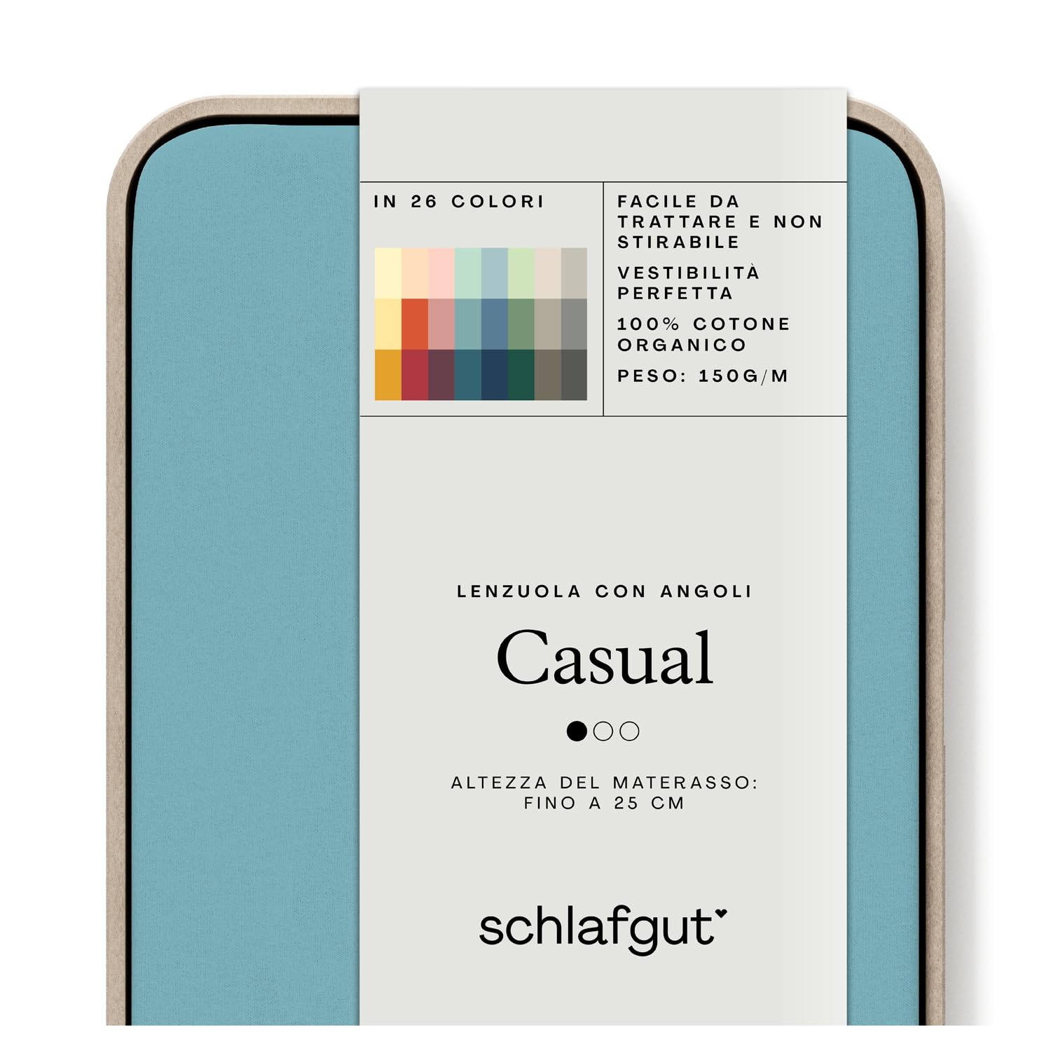 schlafgut Casual Lenzuolo con angoli da 140x200cm a 160x200cm, 100% cotone organico, Petrol Mid