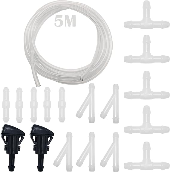 CTRICALVER Car Windshield Washer Hose Kit, 15 Pcs White Hose Connectors