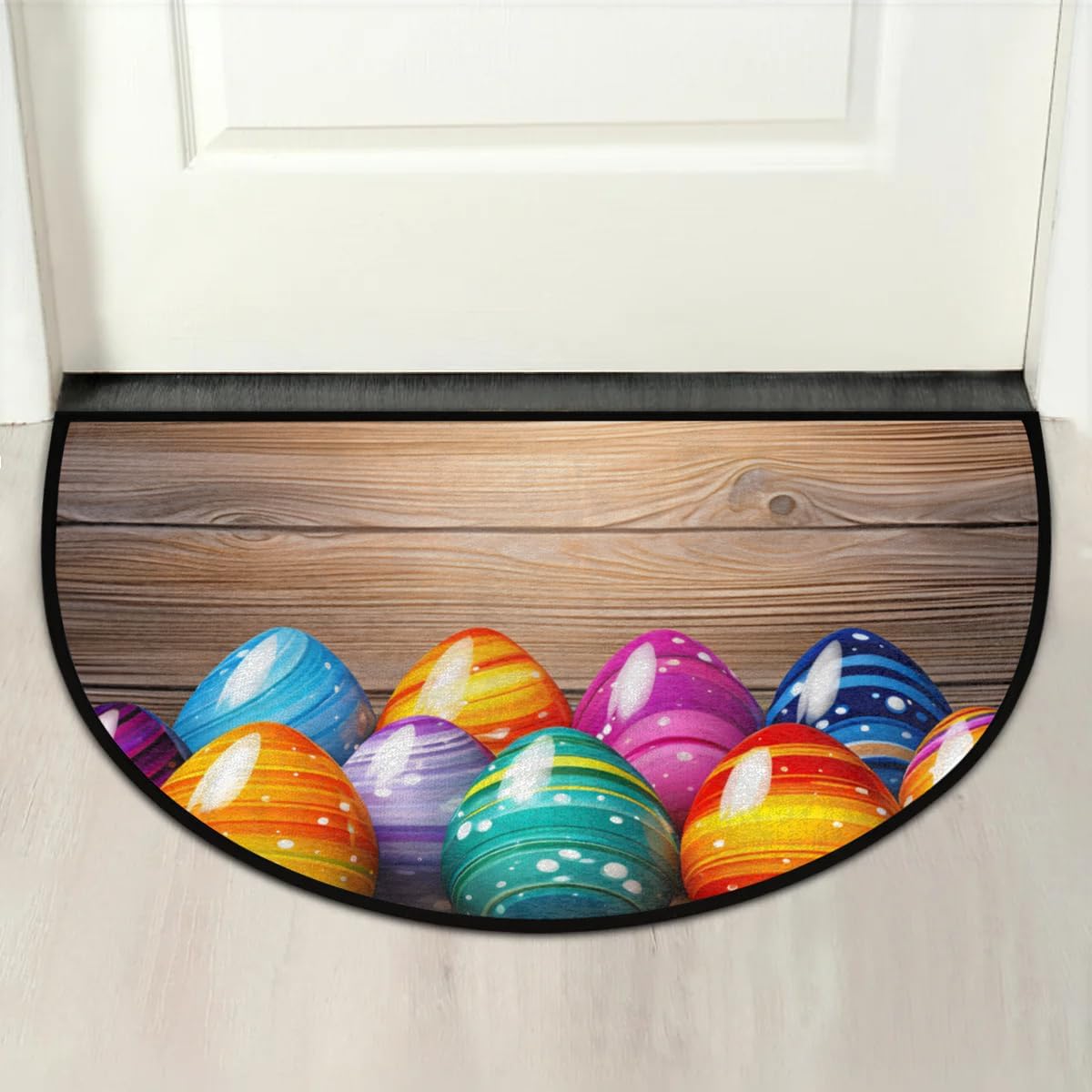 cfpolar Half Round Door Mat Easter Board Eggs Non-Slip Semi Circle Area Rug Washable Semi Circle Floor Rug for Indoor Outdoor Living Room Bathroom Kitchen Patio Hearth Rugs Home Decoration
