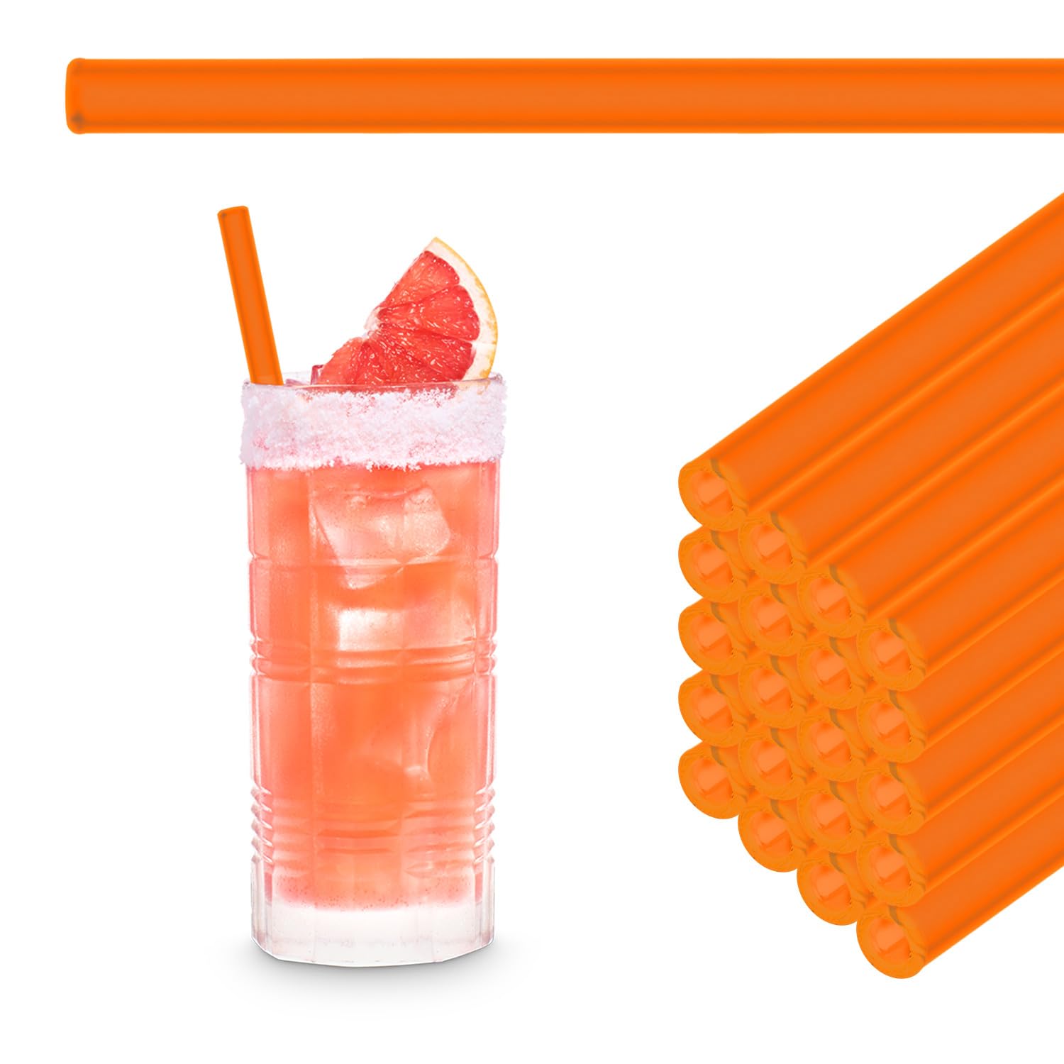 HALM Neon Orange Glas-Strohhalme Wiederverwendbar Trinkhalm - 50 Stück gerade 20 cm für Gastronomie, Restaurant, Bar, Cafe, Hotel - Spülmaschinenfest - Glastrinkhalme