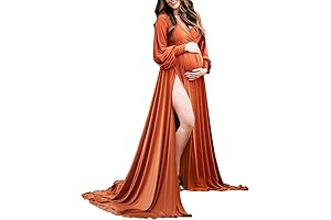 Maternity Gown with Bishop Sleeves and Side Slit for Photoshoots