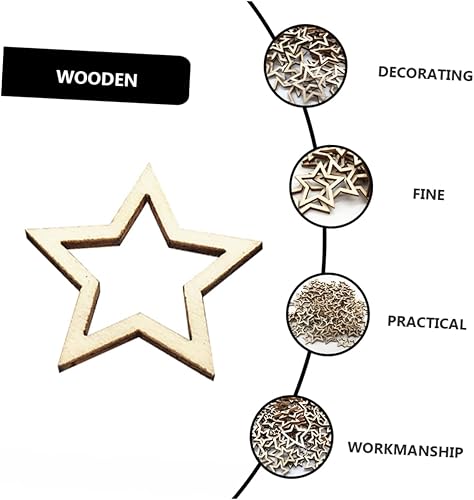 Miniatura 5 de EXCEART 300pcs Five-Pointed Slice Ornaments Hollow Out Wooden Decorations for Xmas Tree Hanging Party Hangings Home Decor Lightweight and Craft